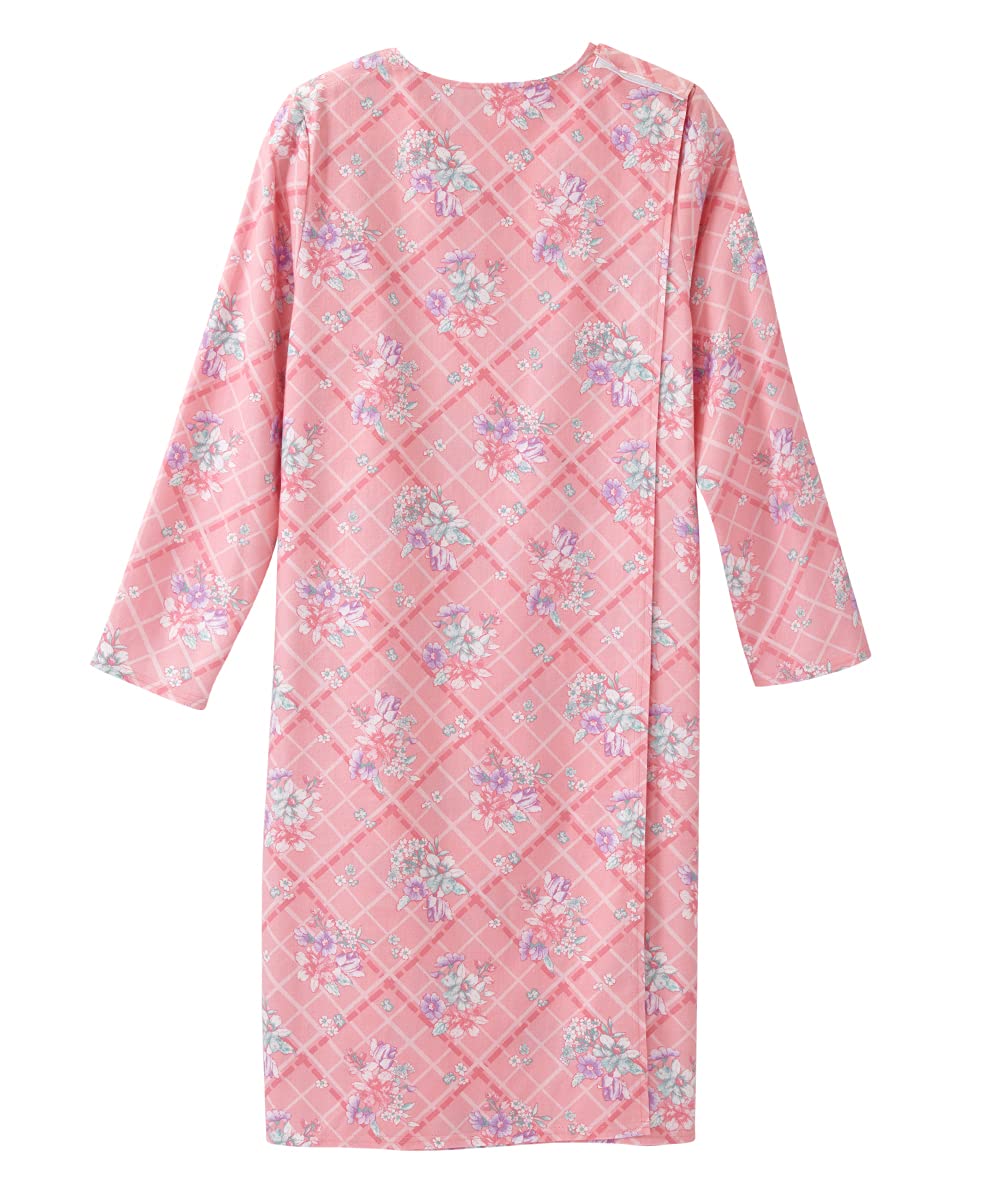 Silverts Hospital Gowns for Women Open Back, Night Gowns for Elderly Women, Adaptive Clothing for Seniors, Elderly Nightgowns, Dementia Clothing - Plaid Posies SMA