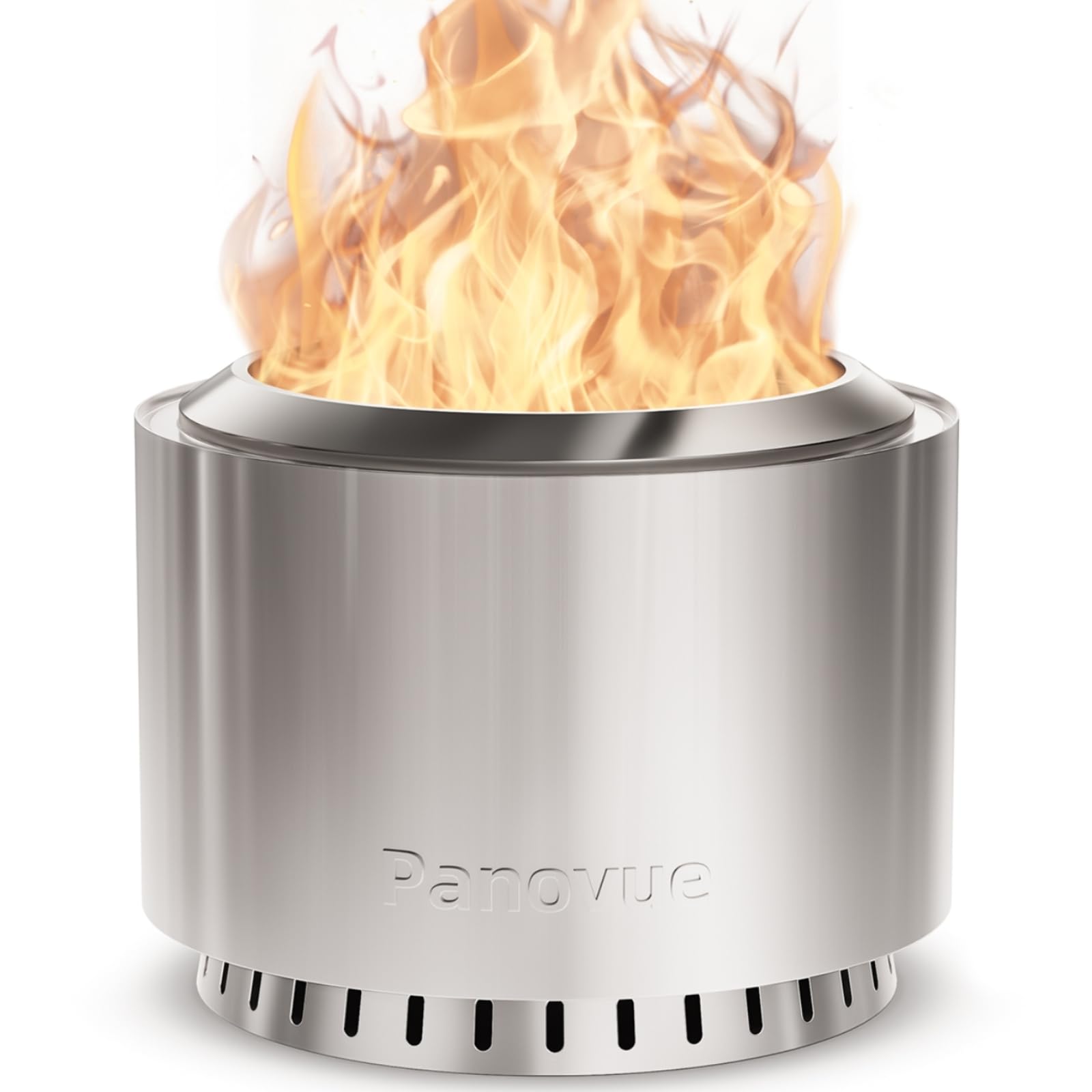 Panovue 22 inch Smokeless Fire Pit with Waterproof Cover, Stainless Steel Outdoor Smokeless Firepit, Wood Burning Fire Pits for Camping, Bonfire,Low Smoke Firepit for Outside[Slivery]