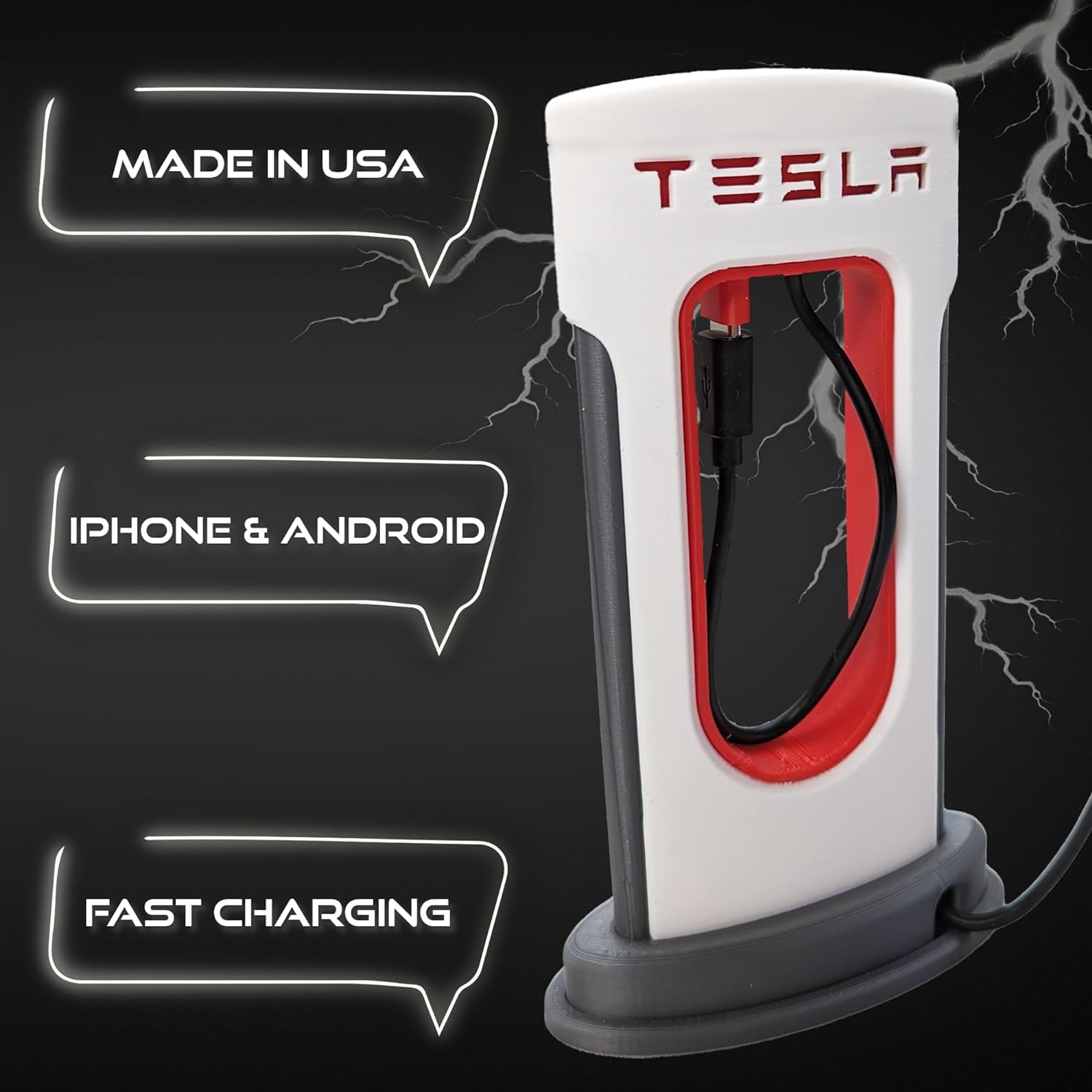 REZA MANUFACTURING Tesla Desktop Supercharger Replica Charging Station, Preassembled Supercharger Station - USB-C for Android and iPhone (USB-C Cable Included) for Tesla Enthusiasts (Made in USA)