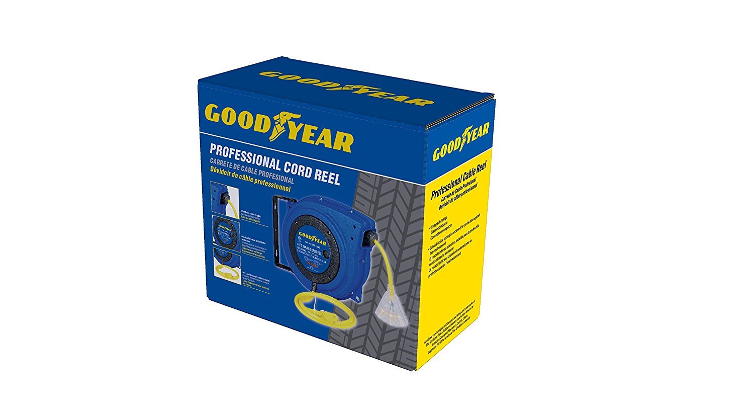 GOODYEAR Extension Cord Reel Extra Long 40 ft 14AWG 3C SJTOW, Triple Tap Connector, Heavy Duty, Slow Retraction Stop At Any Point
