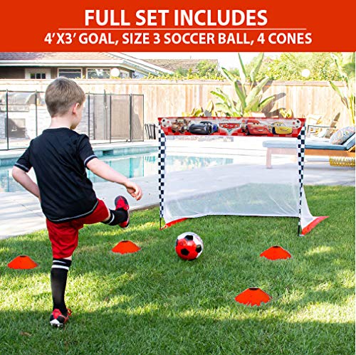 GoSports Disney Soccer Goal Set for Kids - Includes Single 4’ x 3’ Backyard Soccer Goal, Soccer Ball and Sport Cones - Encourage Early Interest in Soccer