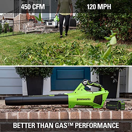 Greenworks 40V (130 MPH / 550 CFM / 75+ Compatible Tools) Cordless Brushless Axial Leaf Blower, 4.0Ah Battery and Charger Included