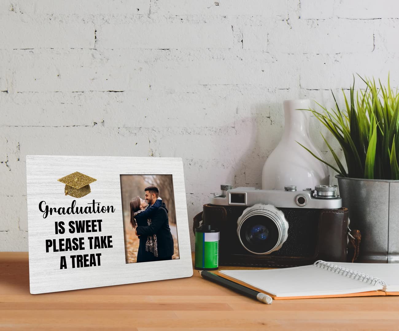 HALUOSI Graduation Is Sweet Please Take A Treat, Graduation Picture Frame, Tabletop Picture Frame Plaque, Rustic Wood Plaque Sign, Graduation Party Ornament, Graduation Gift, Gift for Family & Friend