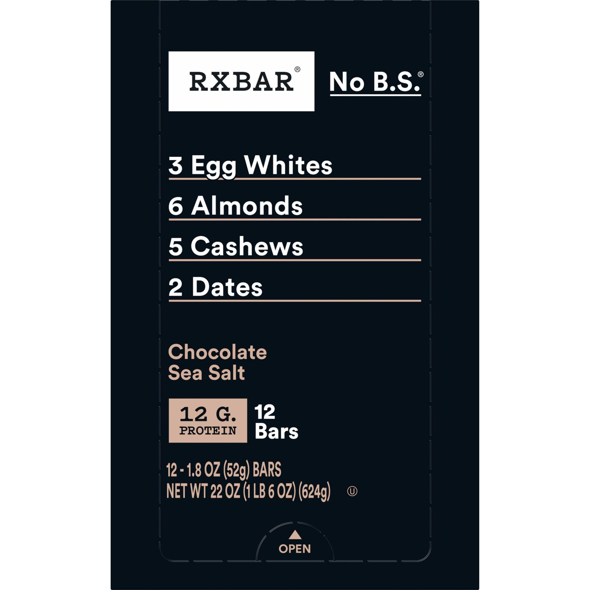 RXBAR Protein Bars, Protein Snack, Snack Bars, Chocolate Sea Salt, 22oz Box (12 Bars)