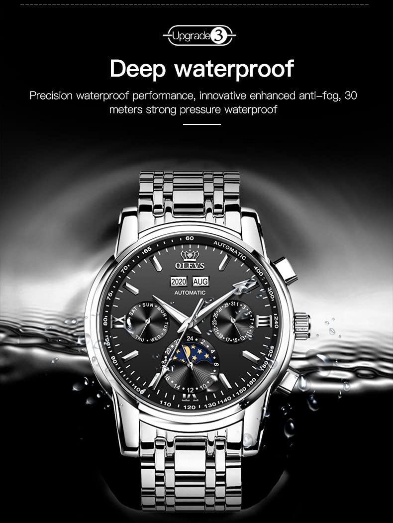 OLEVS Mens Automatic Watches Self Winding Mechanical Dress Wrist Watch Multifunction Calendar Waterproof Luminous