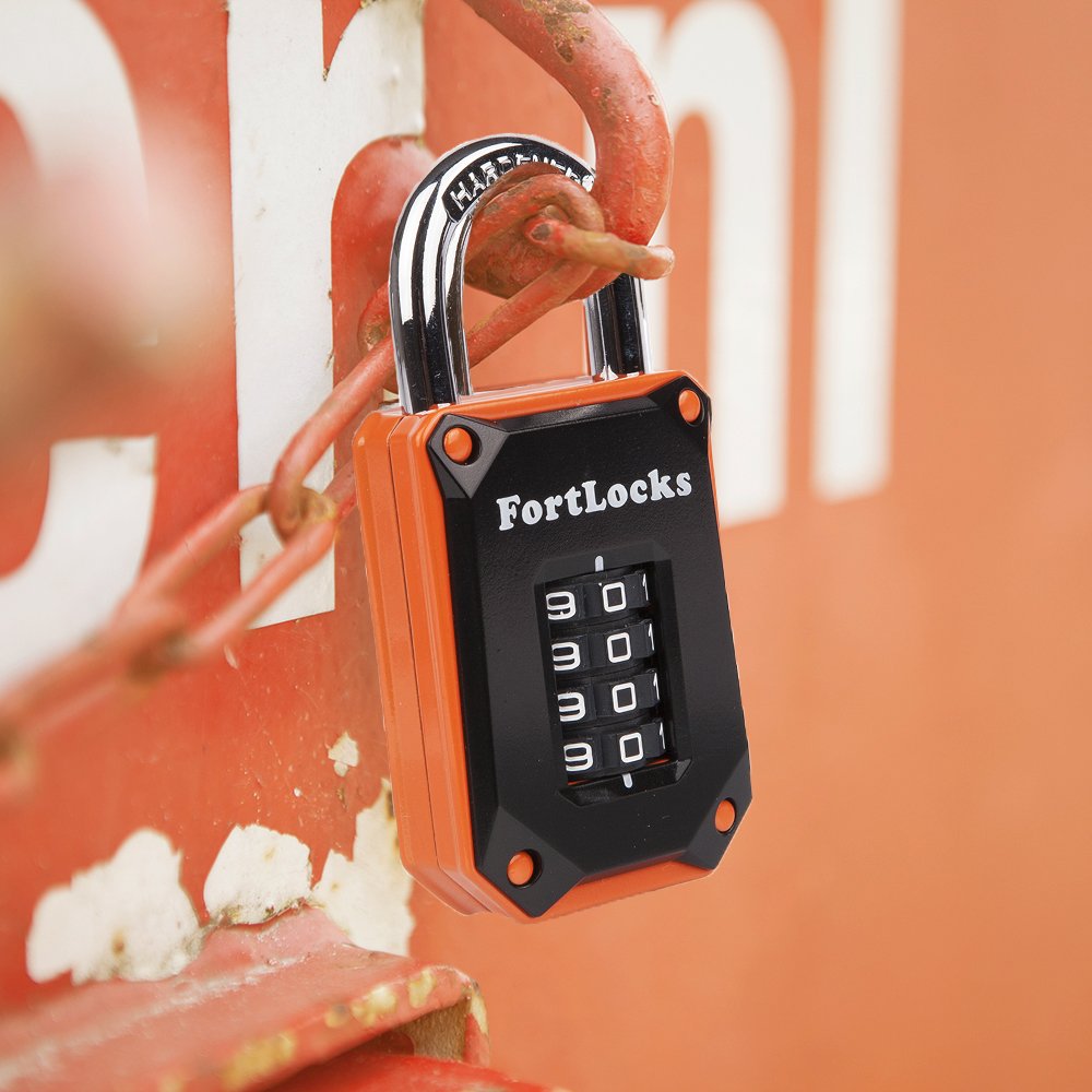 FortLocks 2 Pack Orange 4-Digit Combination Lock - Heavy Duty, Waterproof, Resettable