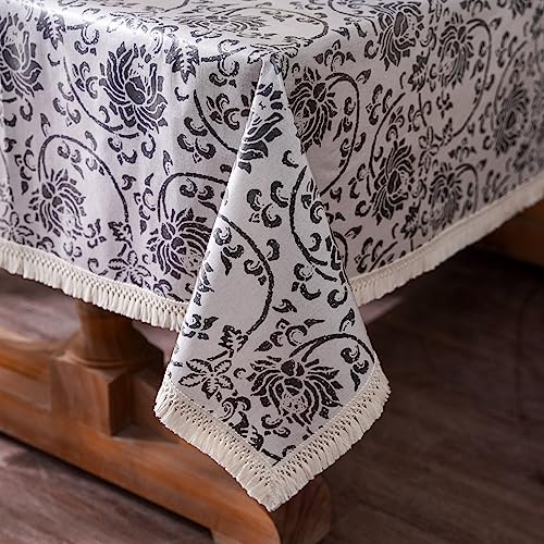 ARTABLE Vintage Tablecloth Rectangle Waterproof Oil Proof Farmhouse Style Table Cover for Kitchen Home Wedding Outdoor Indoor Picnic Decor (Black Flower, 52 x 70 Inch)