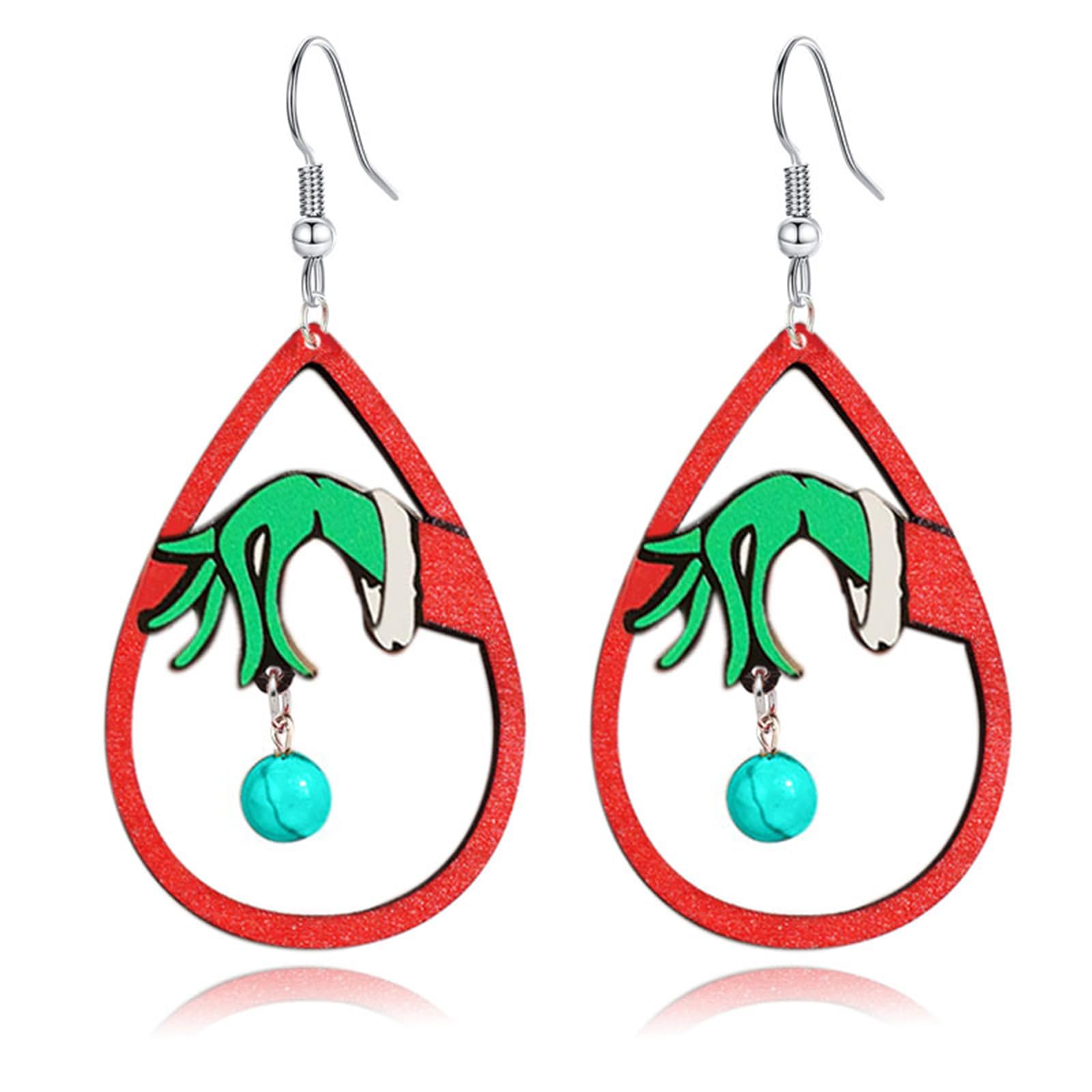 WCRAZYE Christmas Wood Earrings for Women Handmade Wooden Teardrop Dangle Earrings Christmas Xmas New Year Party Earrings Set Winter Holiday Jewelry Gift (Green)