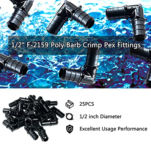 [Pack of 25] 1/2 Inch 90 Degree Elbow, Poly PPSU Barb Crimp Pex Fitting, No Lead Plastic Pex Fittings, ASTM F-2159, cUPC Certified. (1/2" Elbow, 25pcs)