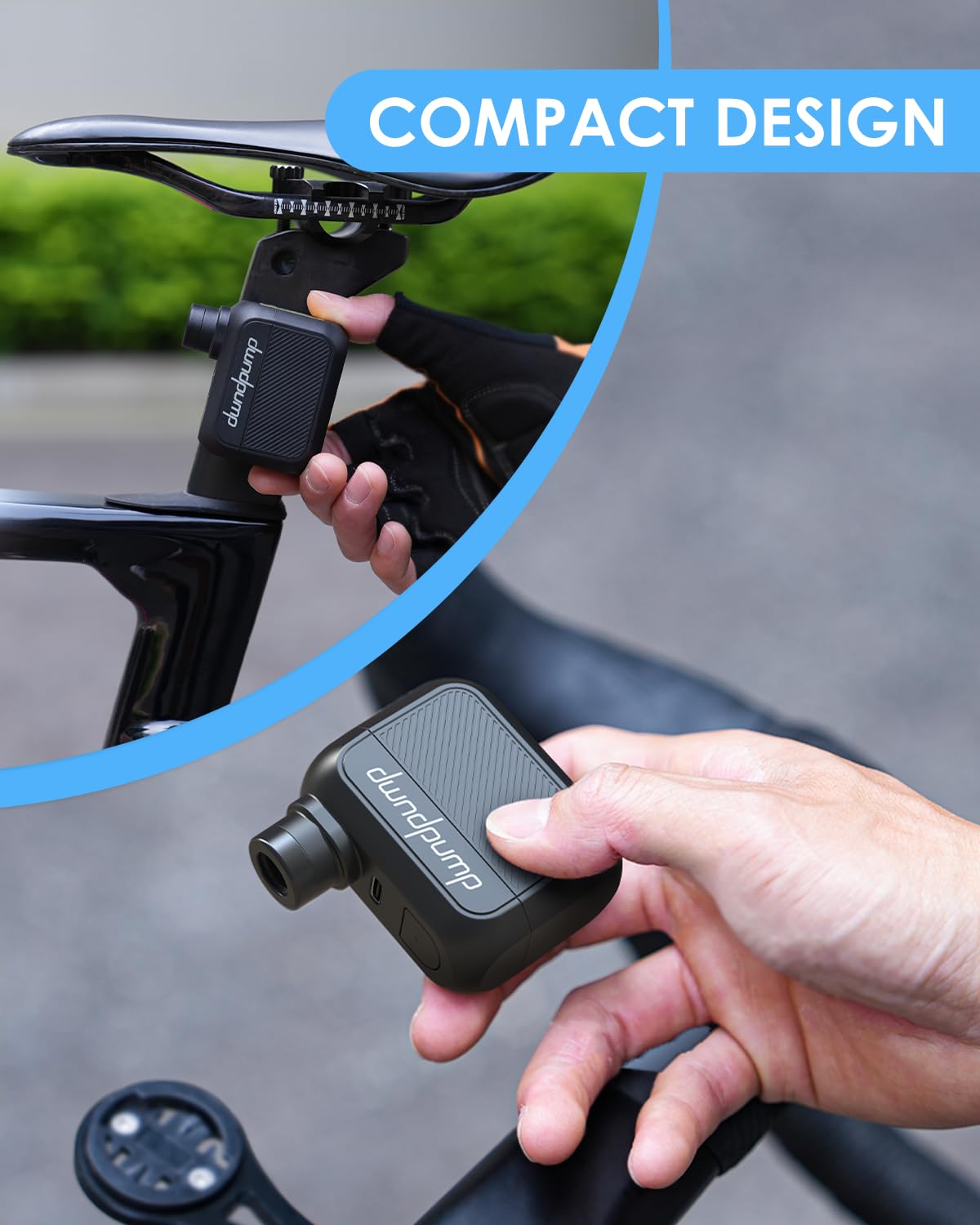 dwndpump Bike Pump, Mini Electric Bike Pump, 100 PSI Bicycle Tire Pump with Presta and Schrader Valve, Tiny Pump for Road Bikes