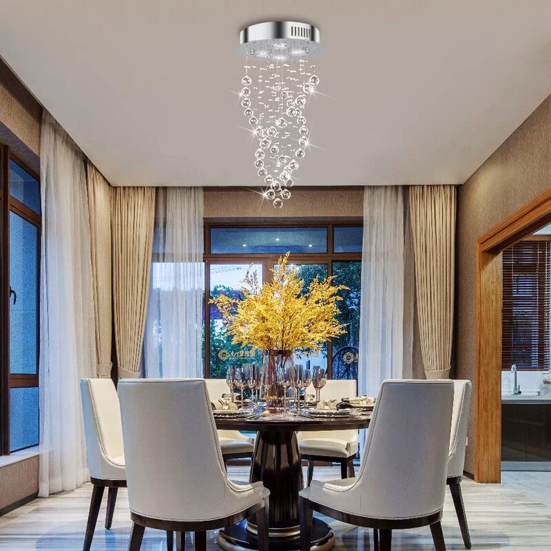 Luxury Crystal Ceiling Light Fixture, Modern Spiral Raindrop Crystal Chandelier 4-Lights Flush Mount Lamp Crystal Ceiling Lighting for Dining Room, Bedroom, Living Room, Foyer, Staircase of CRYSTOP