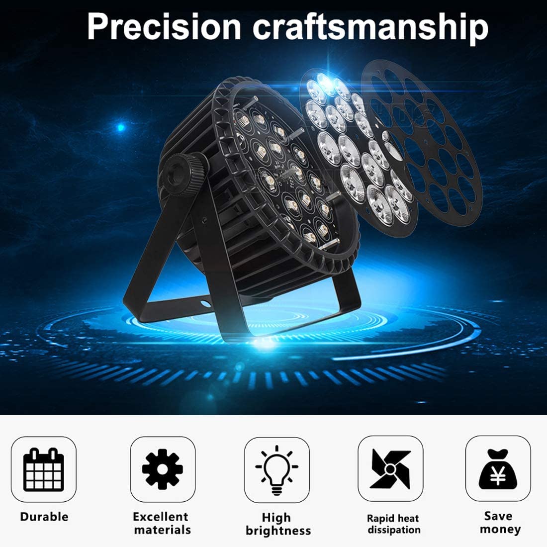 SHEHDS LED Stage Par Lights LED 18X18W DJ Stage Lights RGBWA+UV 6in1 Wash/Strobe Effect DMX512 Control Sound Activated Aluminum Alloy Shell Uplighting Lights for Concerts Family Party-1 Pack