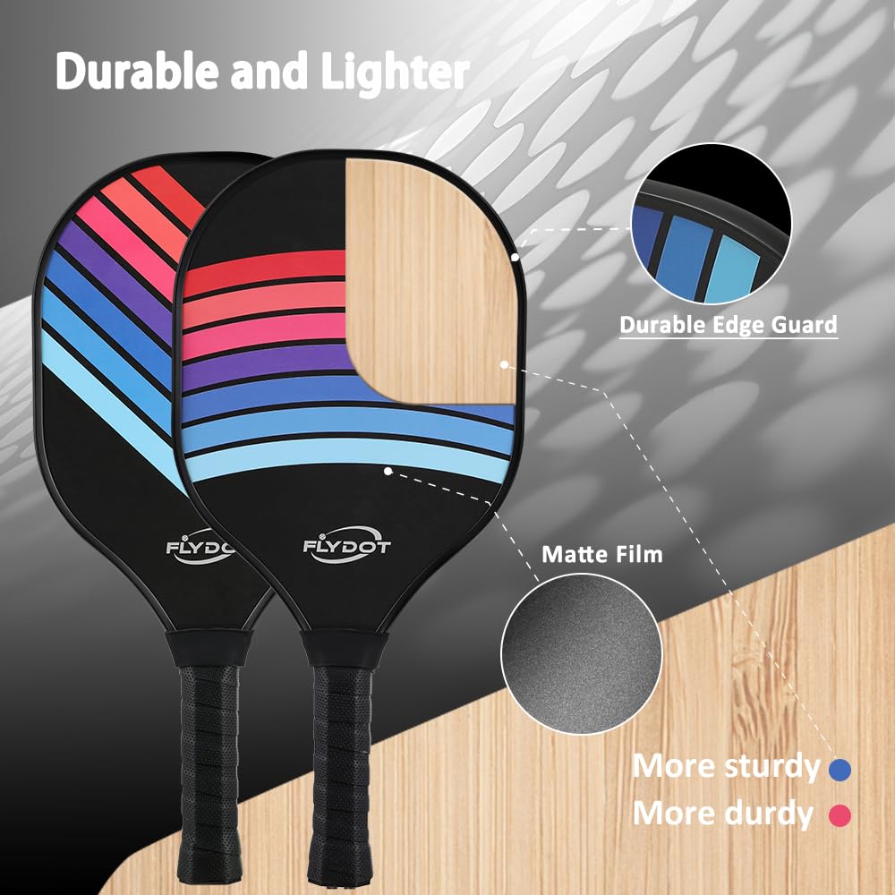 Flydot Pickleball Paddles, Pickleball Paddles Set of 4, Black, 4 Indoor&Outdoor Balls and 1 Carry Bag, Pickleball Paddles for Beginner&Pro, Rackets with Ergonomic Cushion Grip