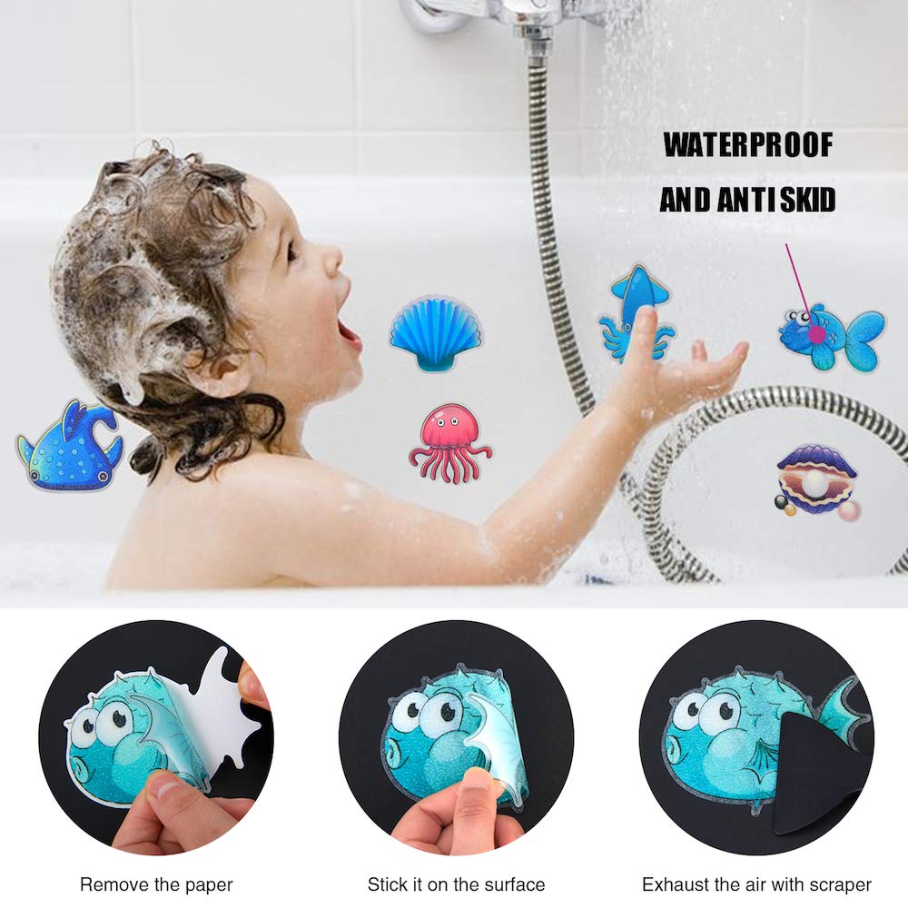 Secopad Non Slip Bathtub Stickers, 20 Large Sea Adhesive Kids Anti Slip Decal Threads for Shower and Bath Tub with Premium Scraper