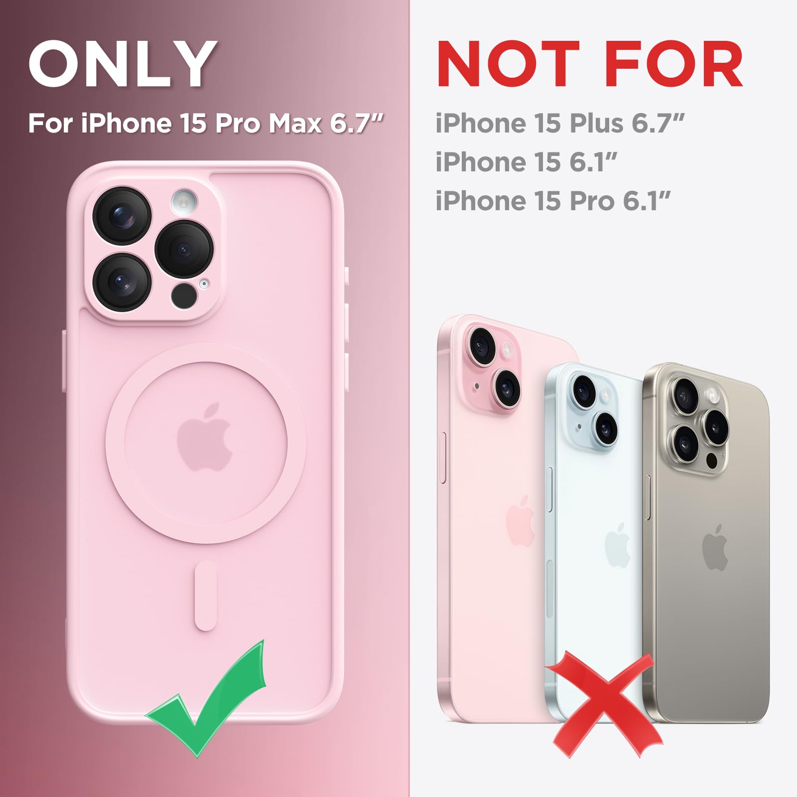 CAPRARO Magnetic for iPhone 15 Pro Max Case, [Compatible with MagSafe] [Full Camera Protection] [14FT Drop Protection] Shockproof Protective Slim Translucent Phone Case, Pastel Pink