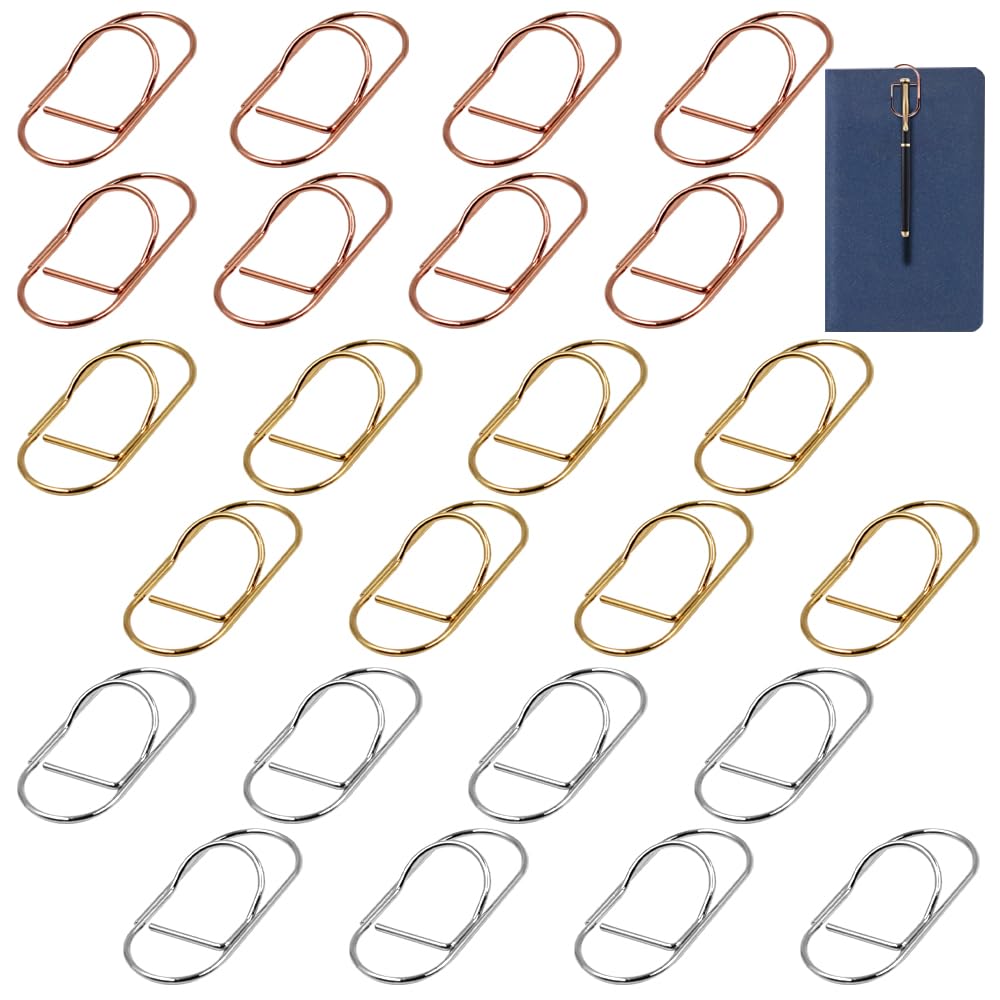 24 Pack Stainless Steel Pen Clip Holder,Sonku Metal Bookmarks for Notebooks, Journals, Calendars, Planner（Rose Gold,Gold,Sliver）