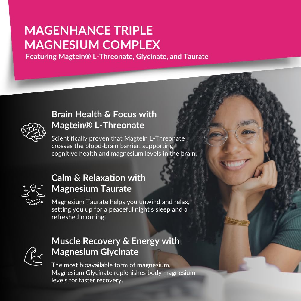 Intelligent Labs MagEnhance Magtein Magnesium Complex Supplement L-Threonate with Magnesium Glycinate and Taurate, 90 Capsules