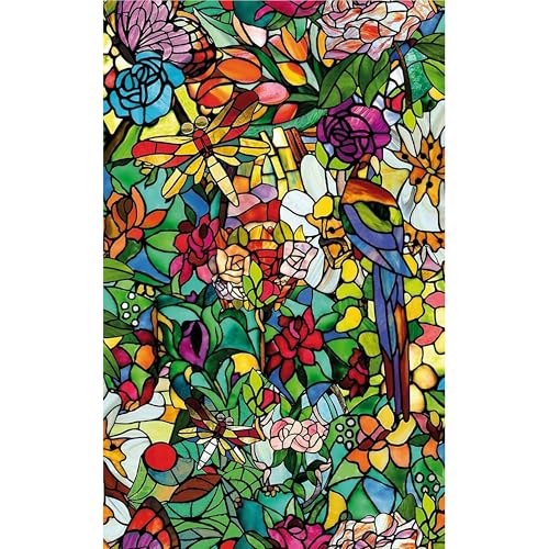d-c-fix Window Privacy Film Tulia Stained Glass Static Cling Removable Two Way Day and Night Sun UV-Blocking Decorative Vinyl Covering for Home Door Bathroom Decal Sticker 26.5" x 59" (Pack of 2)