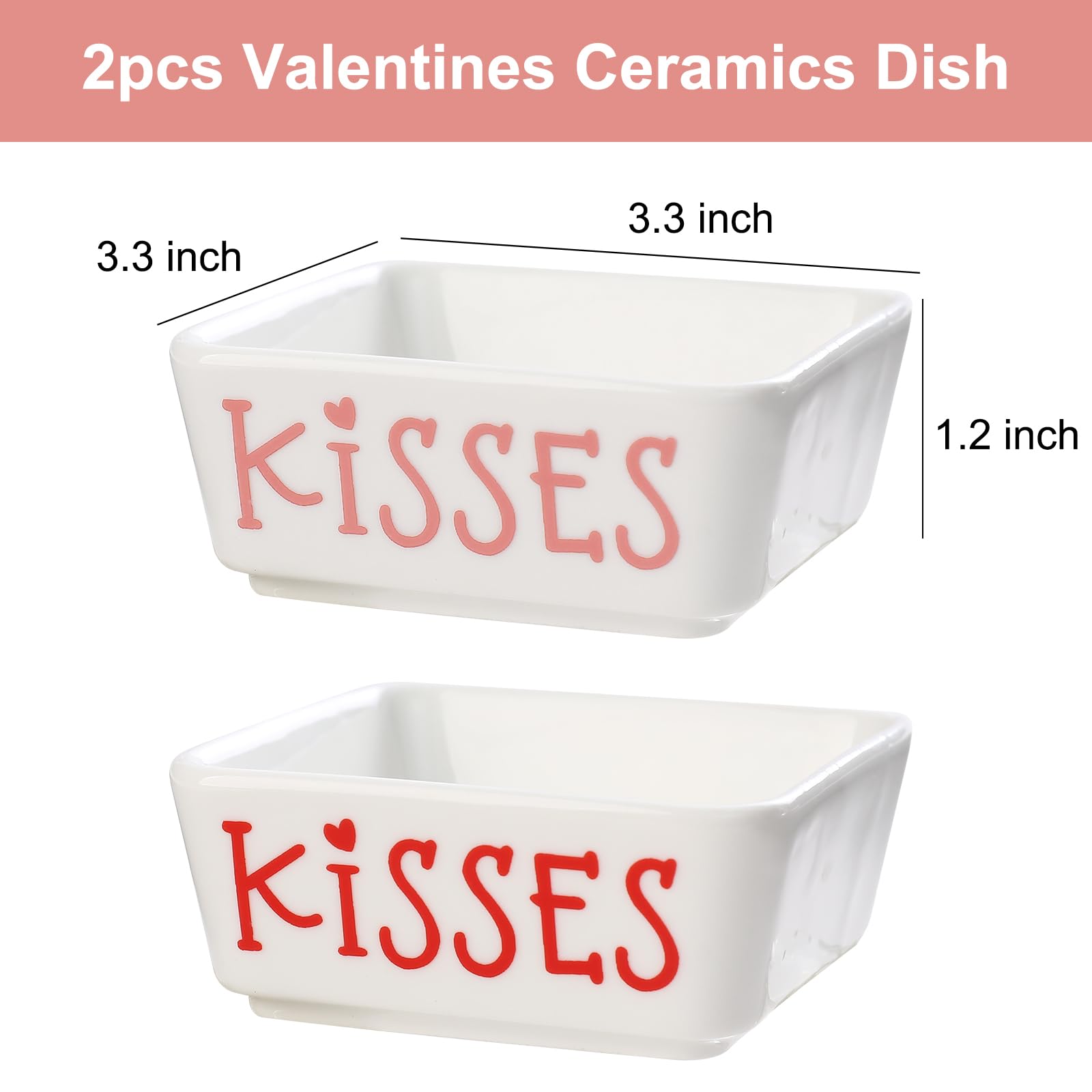 Valentines Day Decorations -2pcs Ceramics Valentines Candy Mini Dish-Valentines Chocolate Candy Storage for Home Kitchen Tiered Tray Table Party Centerpieces Decor