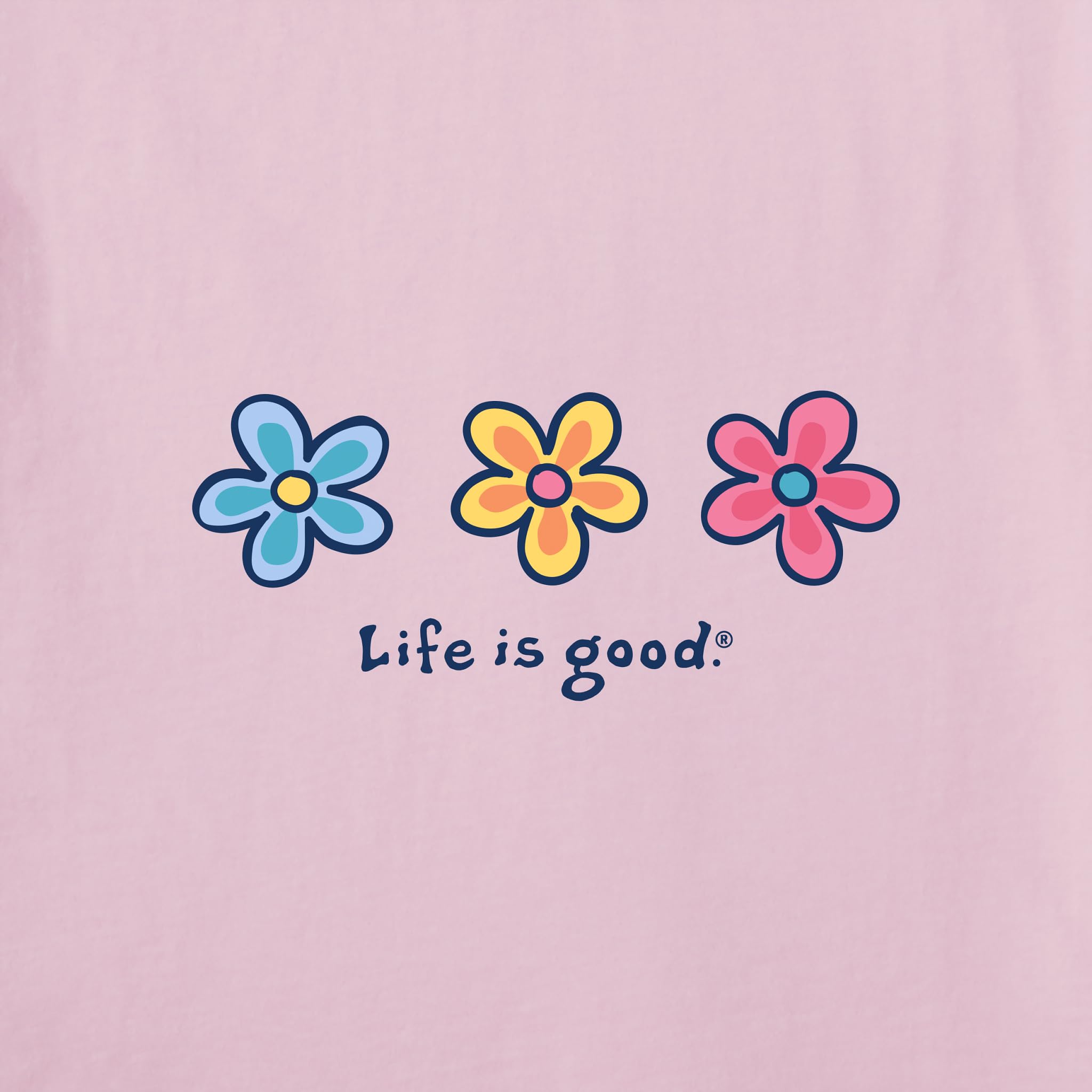 Life is Good Women's Crusher Tee Three Daisies, Seashell Pink