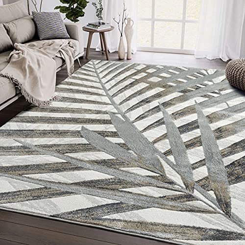 Abani Brown, Grey & Beige Floral Palm Leaf Pattern Area Rug Rugs - Nova Collection Modern Eclectic Style Accent Rug (4' x 6', Grey & Brown)