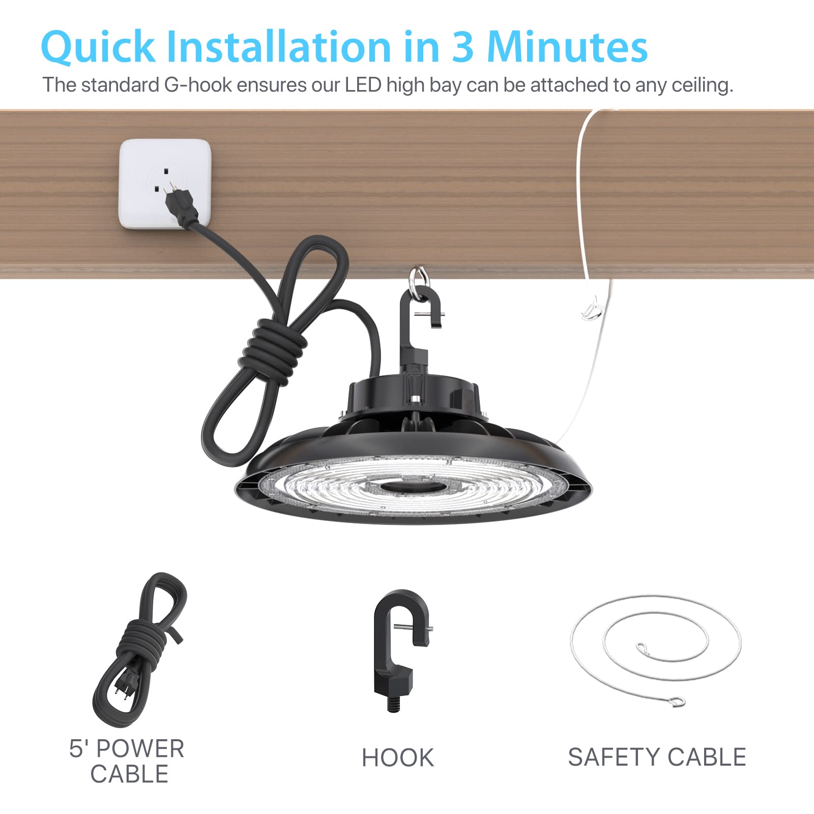 HYPERLITE LED High Bay Shop Lights, 250W 35000LM 5000K Daylight 1000W MH/HPS Eqv. 120-277V High Bay LED Lights, IP65 Waterproof for Gym Factory Warehouse(Motion Sensor -not Include)