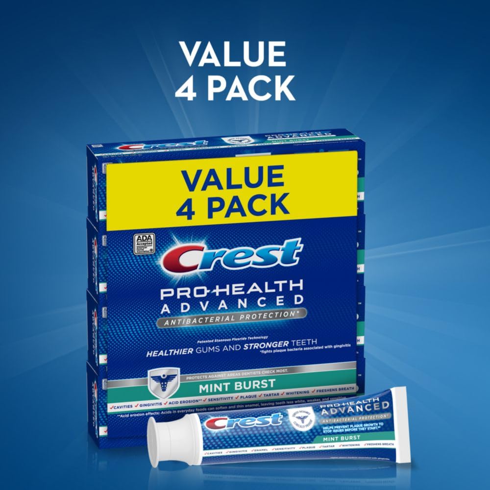 Crest Pro-Health Advanced Antibacterial Protection Toothpaste, Crest Toothpaste, Crest Pro Health Toothpaste - Pack of 4, 5 Oz Tubes