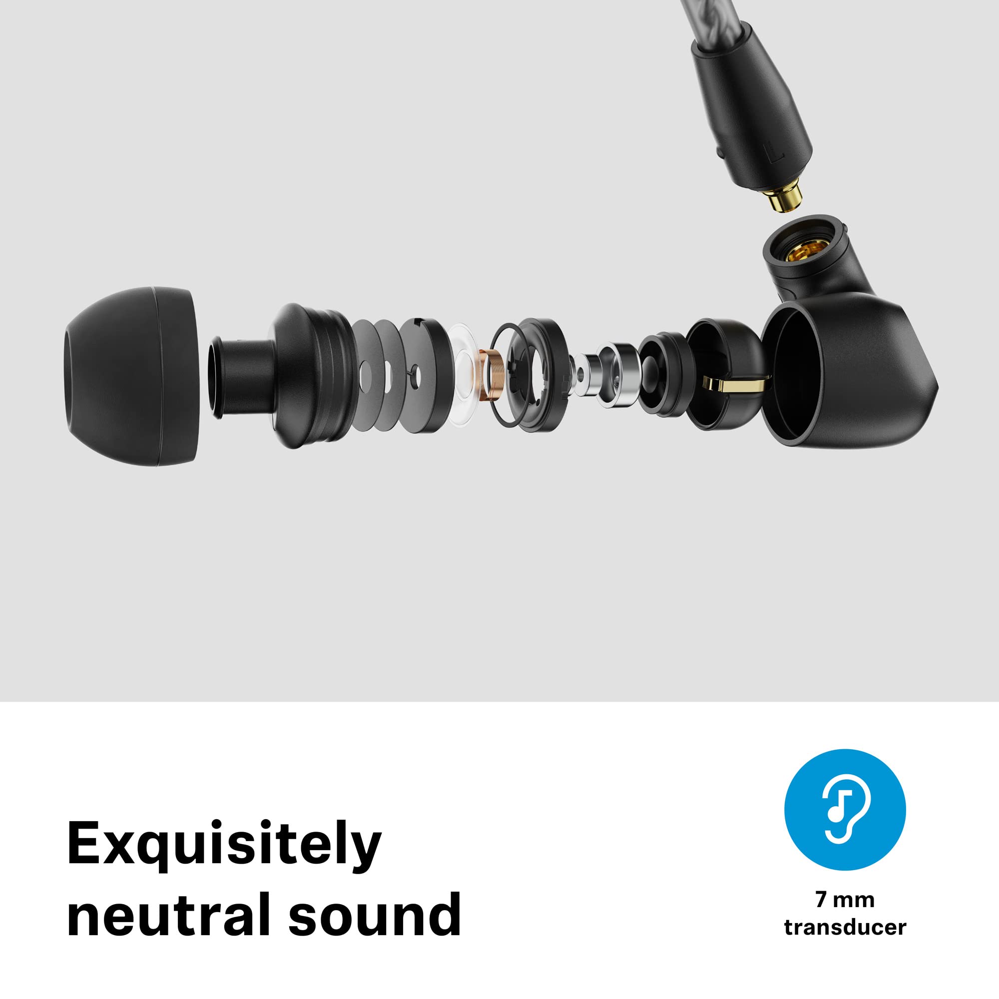 Sennheiser Consumer Audio IE 200 In-Ear Audiophile Headphones - TrueResponse Transducers for Neutral Sound, Impactful Bass, Detachable Braided Cable with Flexible Ear Hooks - Black