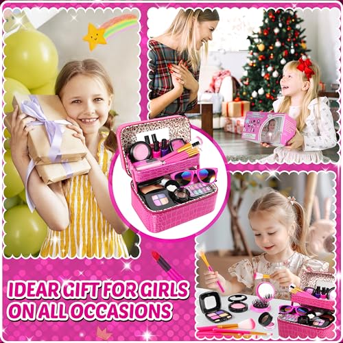 Luucio Pretend Makeup for Toddlers, Fake Makeup Set for Girls - with Double-Layer Bag for Birthday Christmas, Toy Makeup Set for Toddler, Little Girls Age 3+(Not Real Makeup)