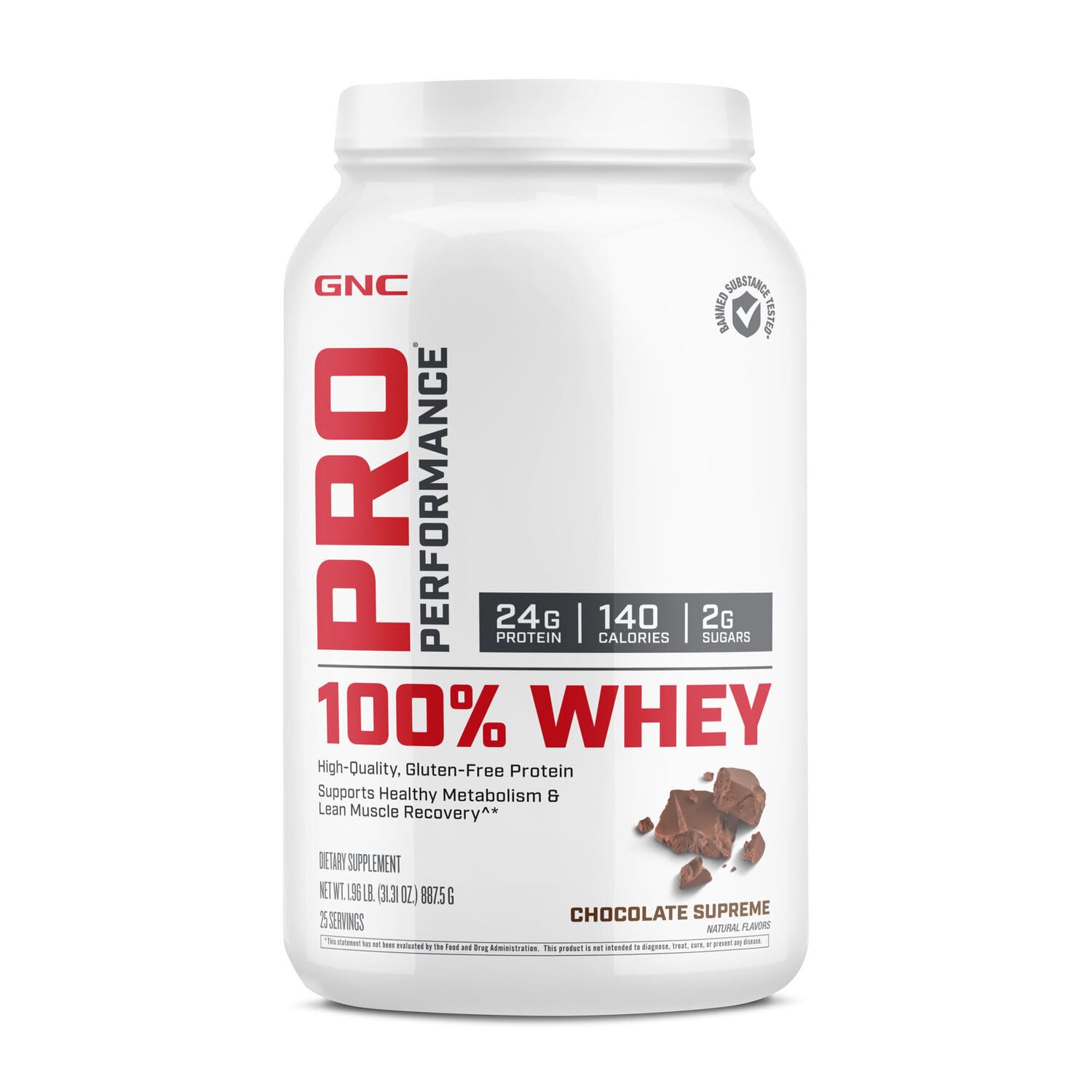 GNC Pro Performance 100% Whey Protein Powder - Chocolate Supreme, 25 Servings, Supports Healthy Metabolism and Lean Muscle Recovery