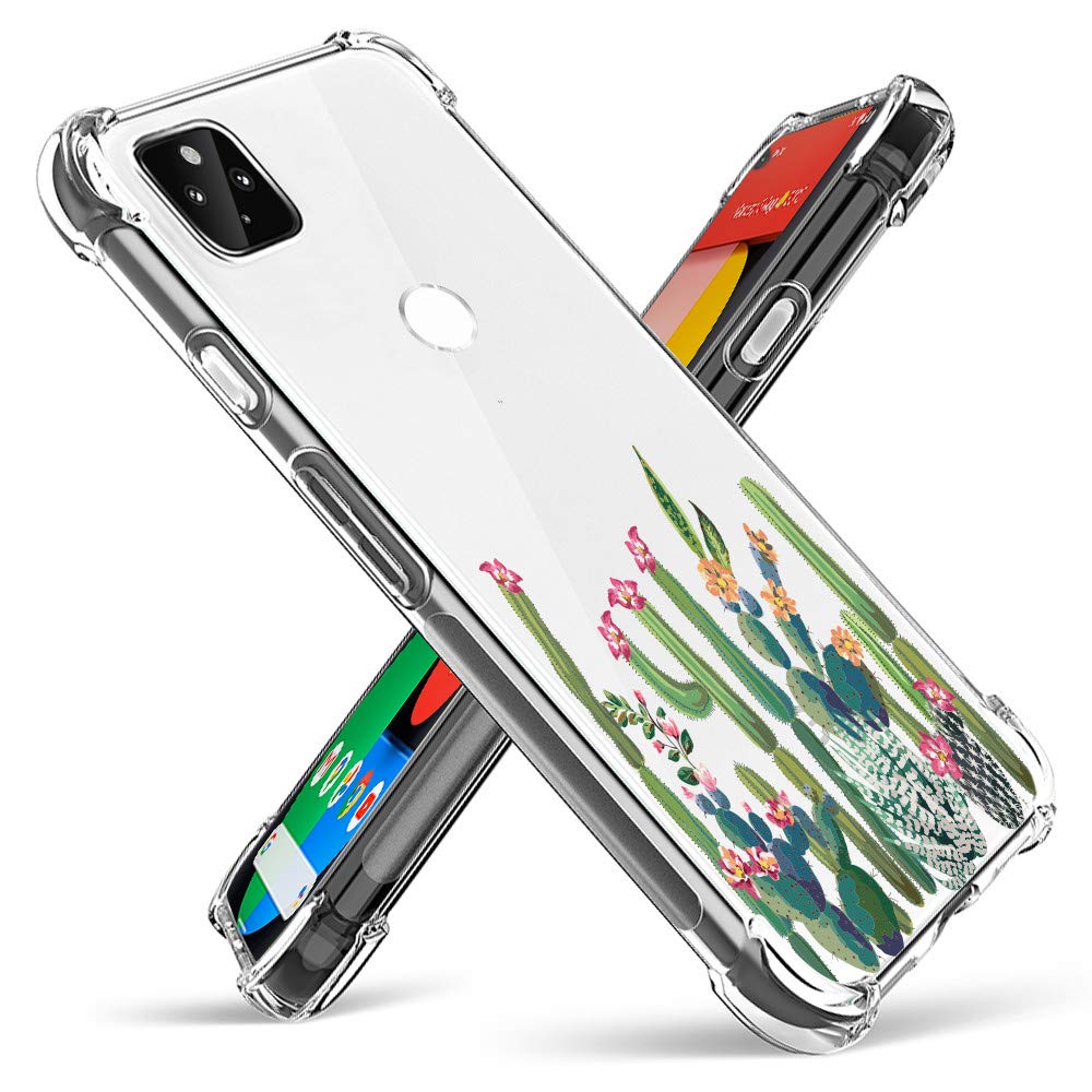 Topnow Compatible with Google Pixel 5 Case (2020), Design with Shockproof Corner and Exquisite Pattern, Ultra Slim TPU Bumper Protective Cover for Pixel 5 - Cactus Plexus