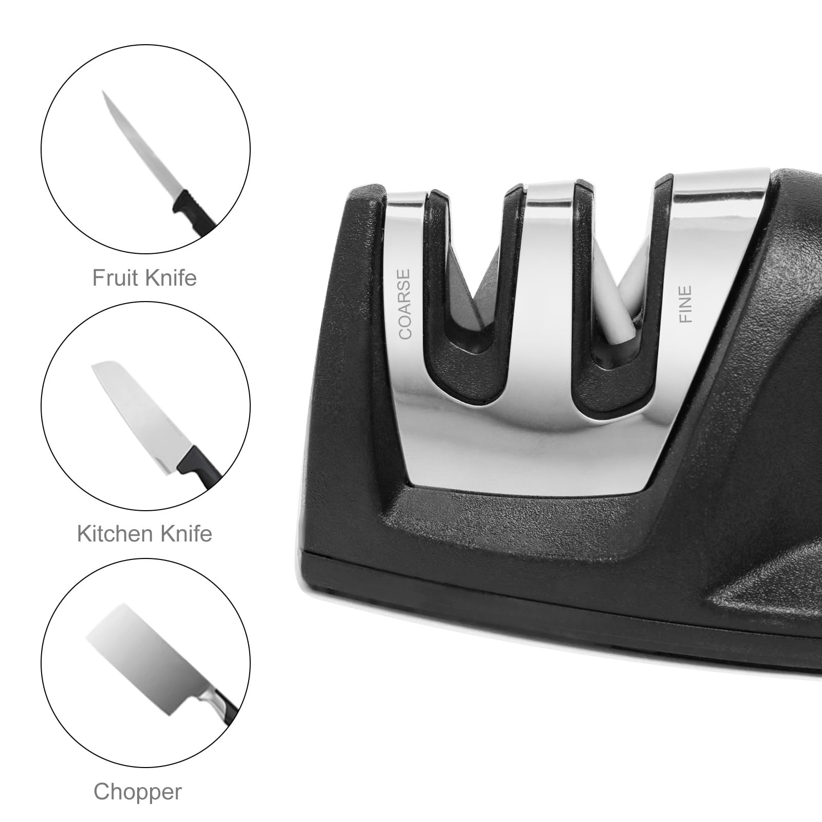 EZYUMM Knife Sharpener, 2-Stage Preset Kitchen Knife Sharpener, Coarse & Fine Slots Knife Sharpeners for Kitchen Knives (Black)