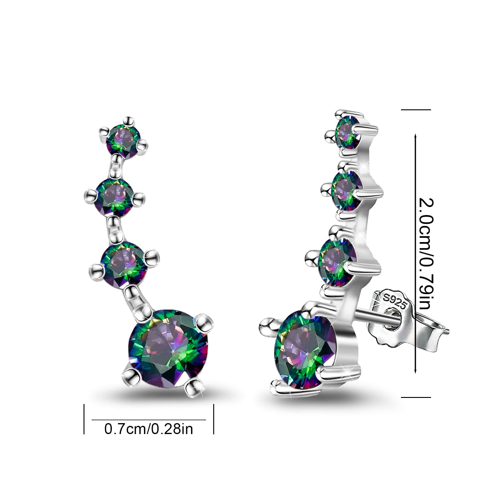 Silver Stud Earrings for Women Trendy - Sterling Silver Ear Climber Earrings Hypoallergenic Post Earrings for Sensitive Ears Colorful Cubic Zirconia Earrings Fashion Women's Earrings Gift for Birthday