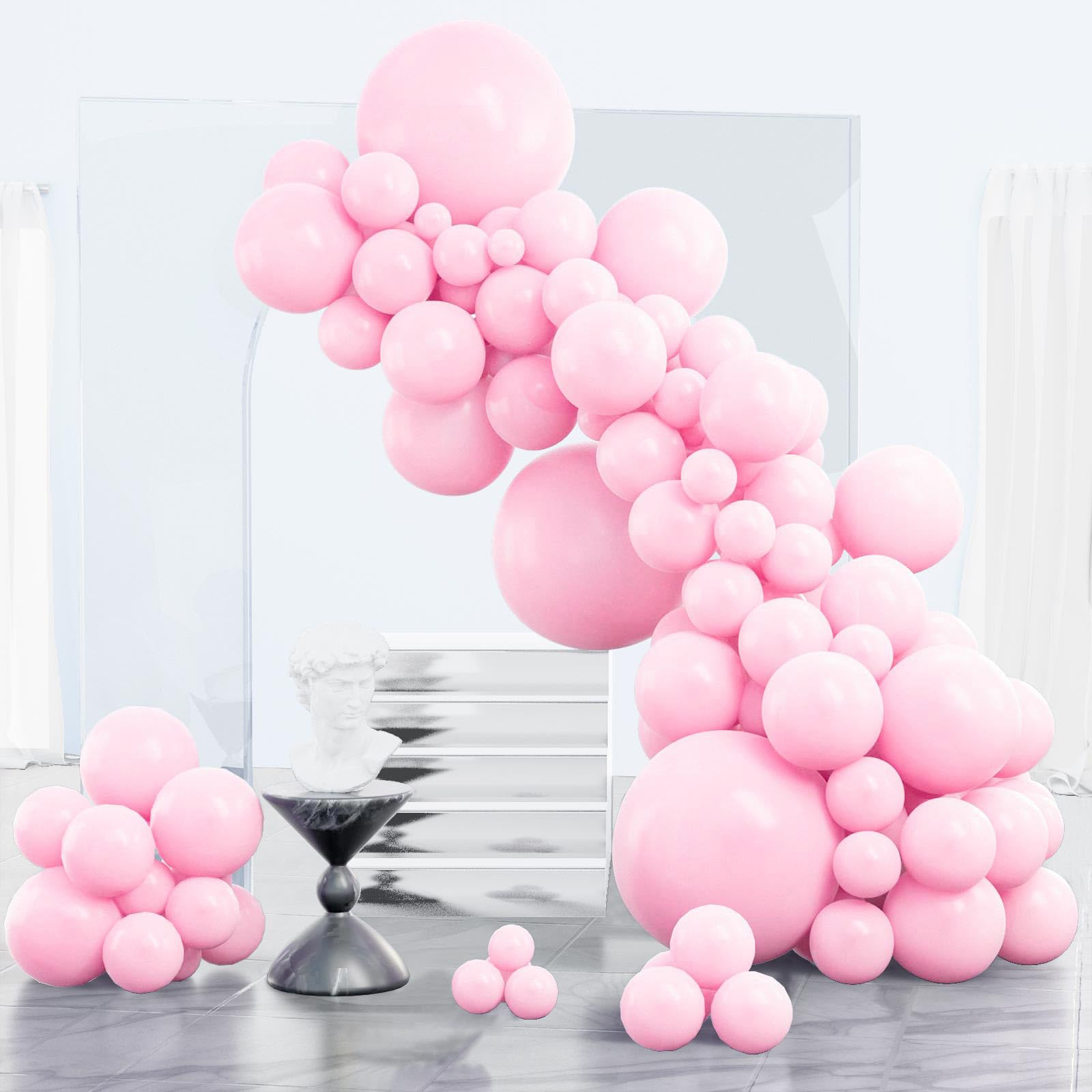 PartyWoo Light Pink Balloons 123 pcs Different Sizes of 18 12 10 5 Inch Pastel Baby Pale Pink Balloon Arch Kit Garland for Baby Shower Valentine's Day Princess Birthday Party Decorations Pink-Q05