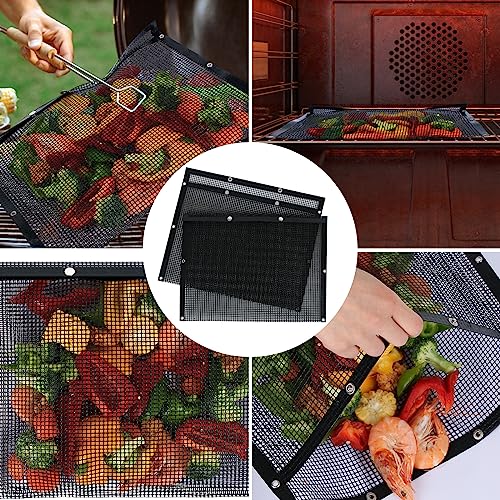 BBQ Mesh Grilling Bags Set 2 Grill Accessories BBQ Tools Reusable Non-Stick Grill Bag for Charcoal Gas Electric Smokers Grillers Camper Heat Resistant Barbecue Bag Vegetables Grilling Pouches Large