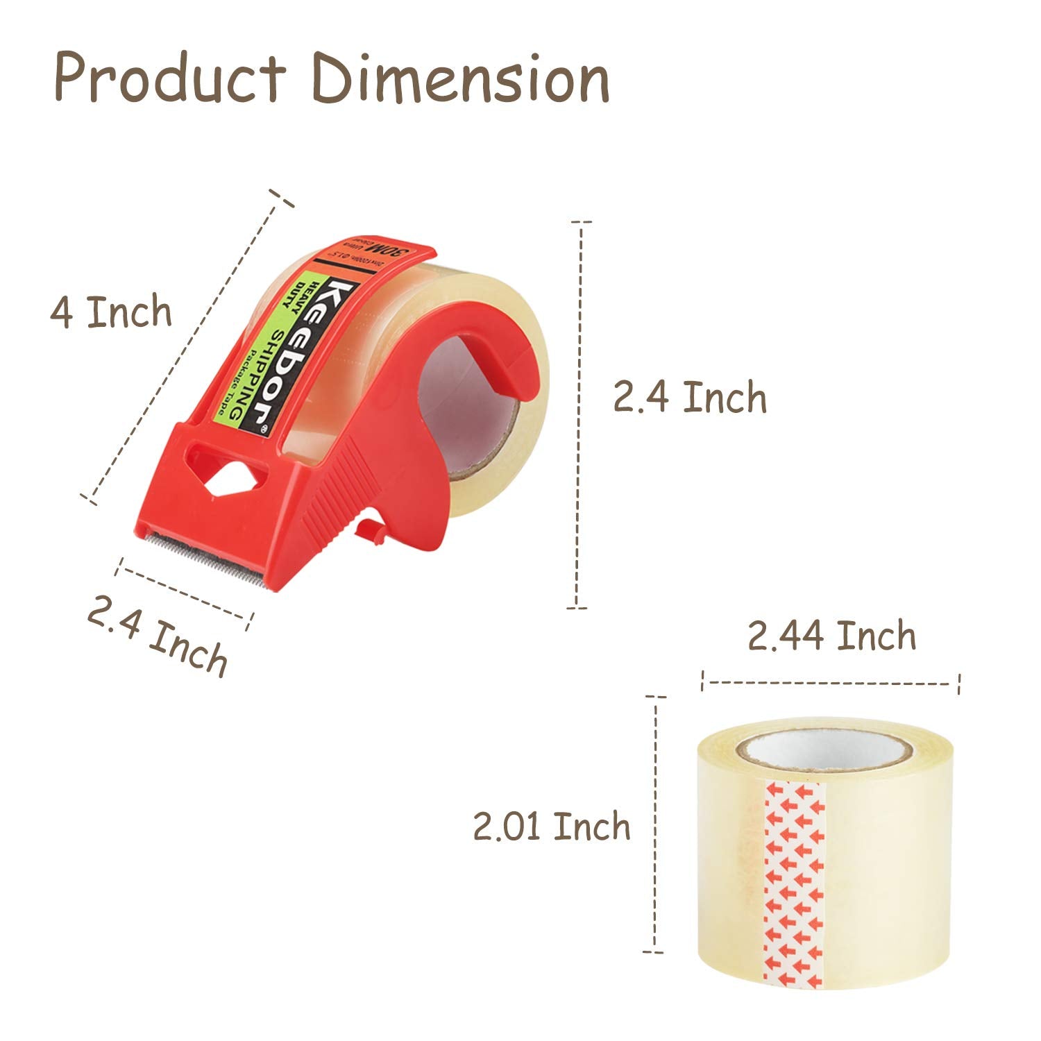 Packing Tape with Dispenser, 12 Rolls Clear Shiping Package Tape, 2'' x 32.8 yd, 1.5'' Core, Designed for Packing, Shipping & Mailing
