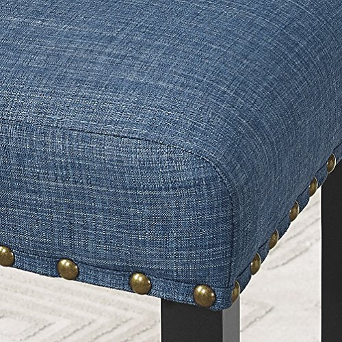 Roundhill Furniture Collection Biony Espresso Wood Dining Set with Blue Fabric Nailhead Chairs,