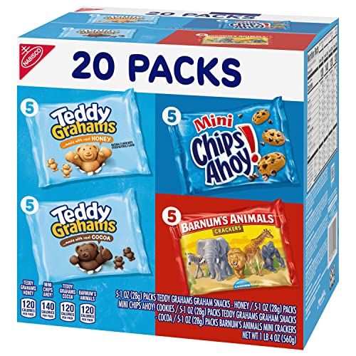 Nabisco Fun Shapes Variety Pack, Barnum's Animal Crackers, Teddy Grahams and CHIPS AHOY! Cookies, 20 Snack Packs