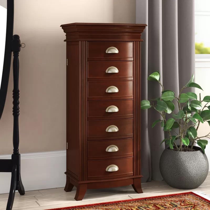 Hives and Honey Holly Organizer Storage 7 Drawers Bronze Shaker Hardware Jewelry Armoire, 40" X 18" X 12", Walnut