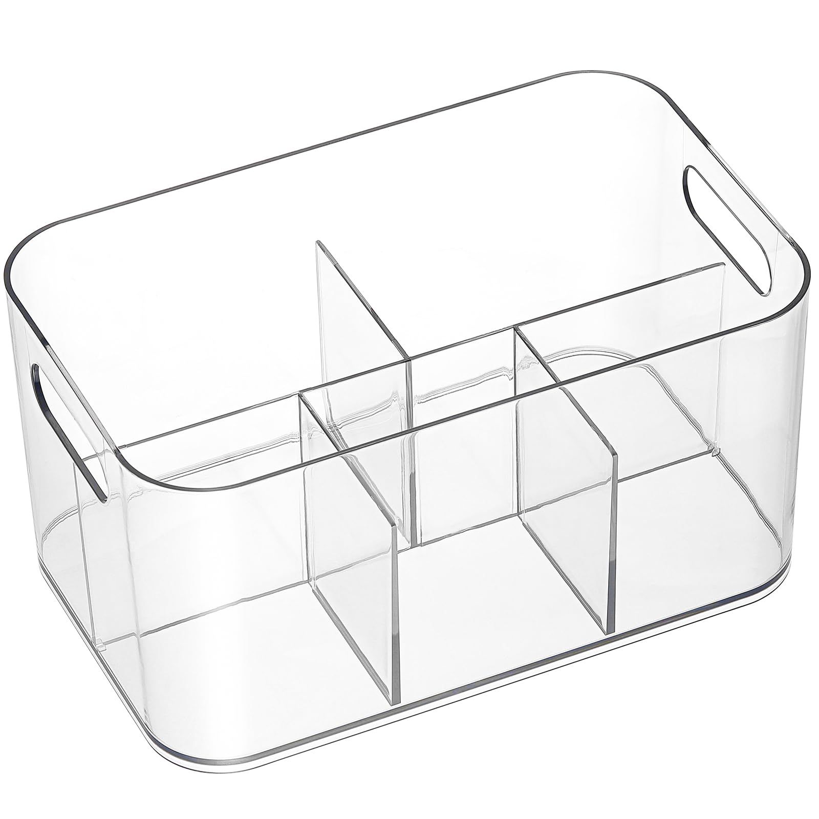 5-Compartment Clear Plastic Bin - Divided Art Supplies, Cosmetic Makeup Caddy Organizer - Multiuse Storage Container for Vanity, Bathroom, Kitchen, Office, Craft, Shower, Cleaning Items, (1 Pack)