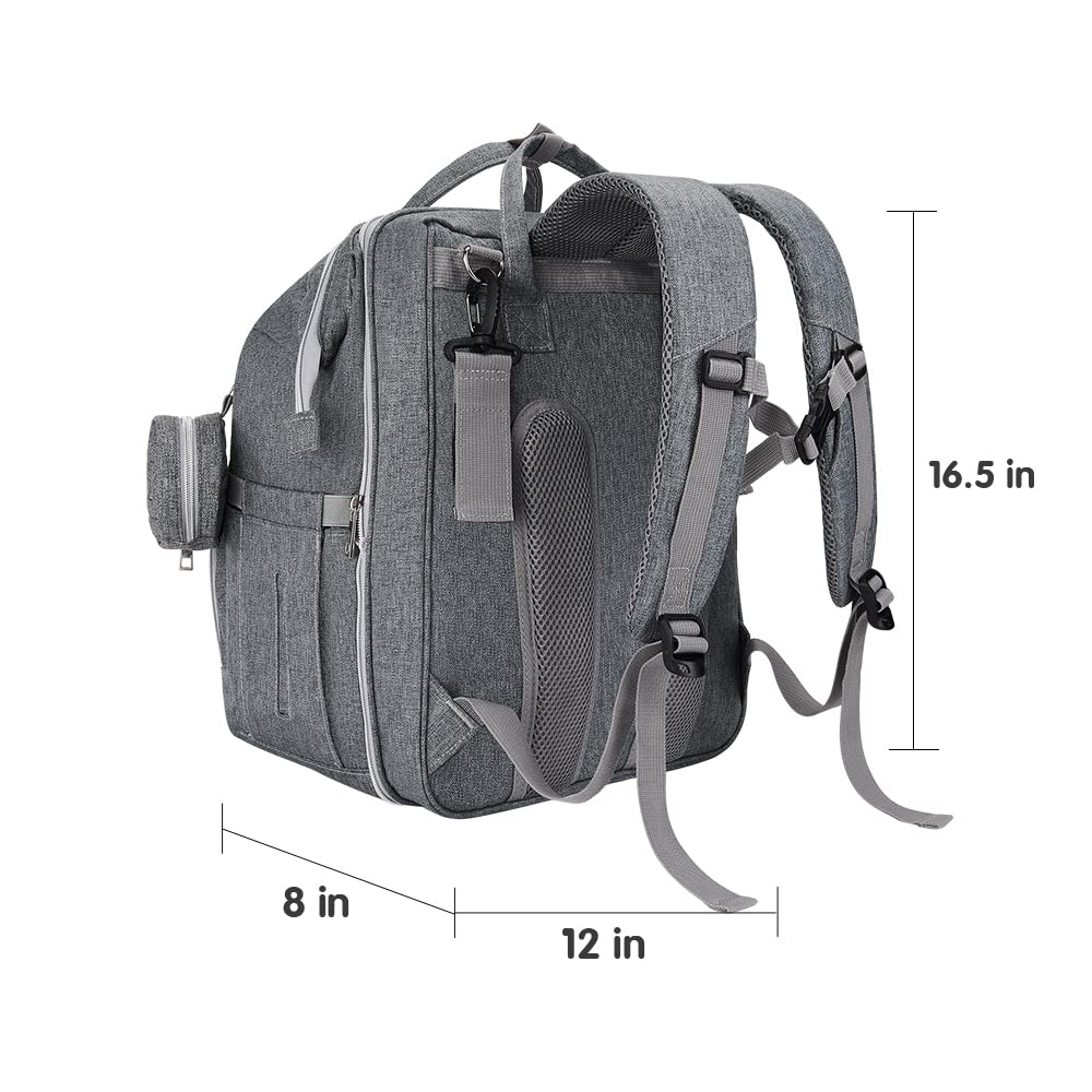 DERJUNSTAR Diaper Bag Backpack,Baby Diaper Bags, Multifunctional Travel Diaper Waterproof Backpack for Baby Boy & Girls, with Portable Diaper Pad,Grey