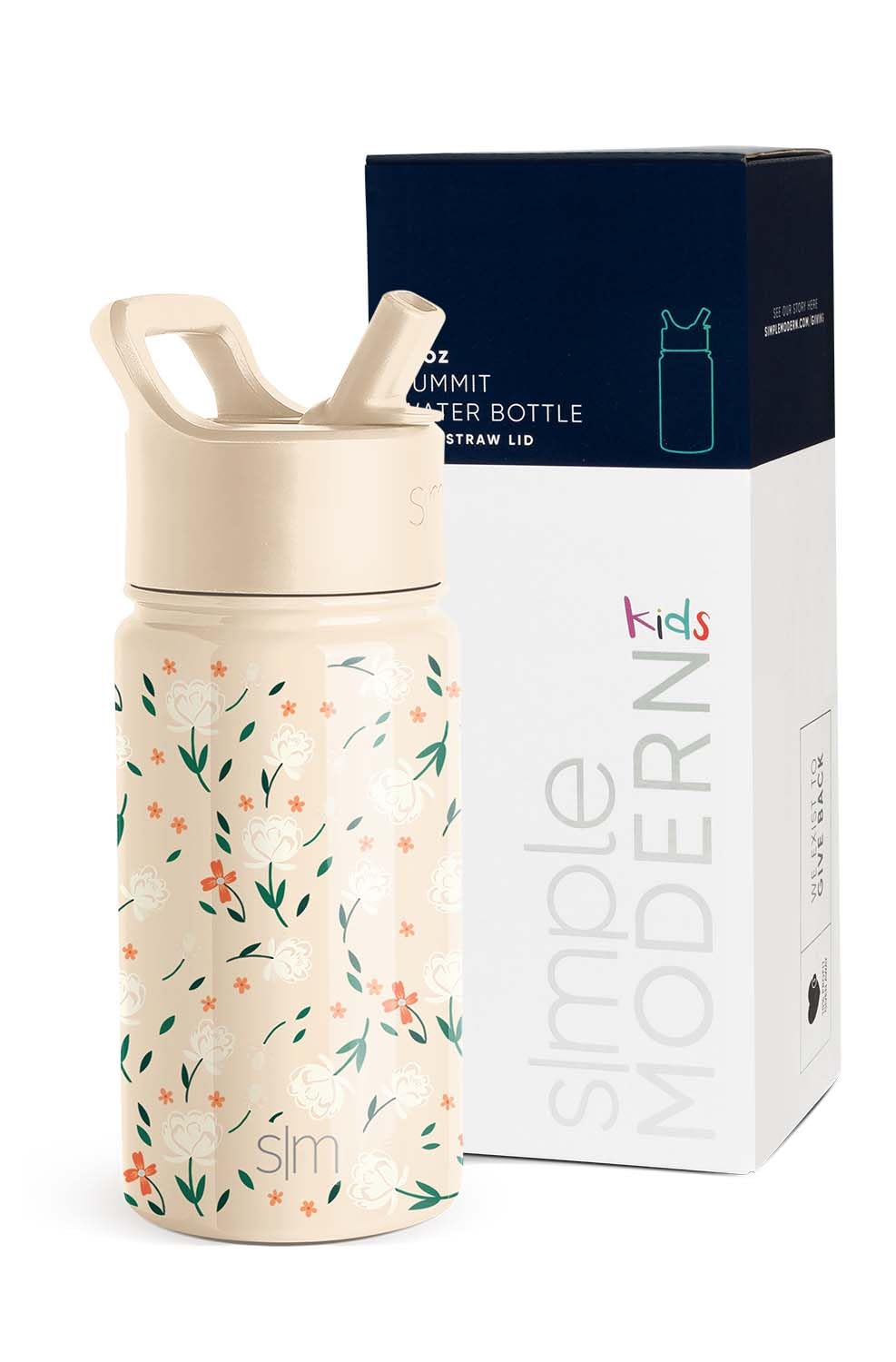 Simple Modern Kids Water Bottle with Straw Lid | Insulated Stainless Steel Reusable Tumbler for Toddlers, School | Summit Collection | 14oz, Chloe Floral