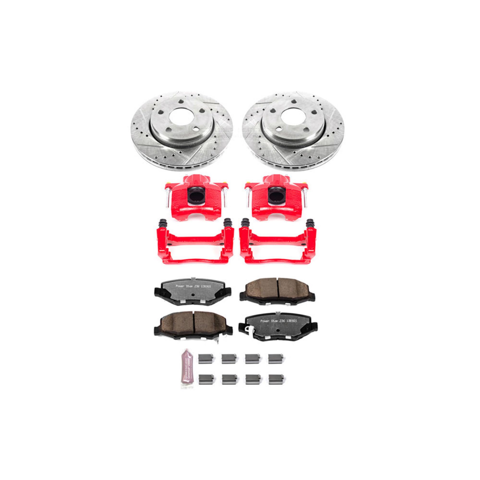 Power Stop Brake Kit For 2007-2014 Jeep Wrangler Front Z36 Truck & Tow, Carbon Fiber Ceramic Brake Pads and Drilled and Slotted Brake Rotors with Calipers Replacement, KC3097-36