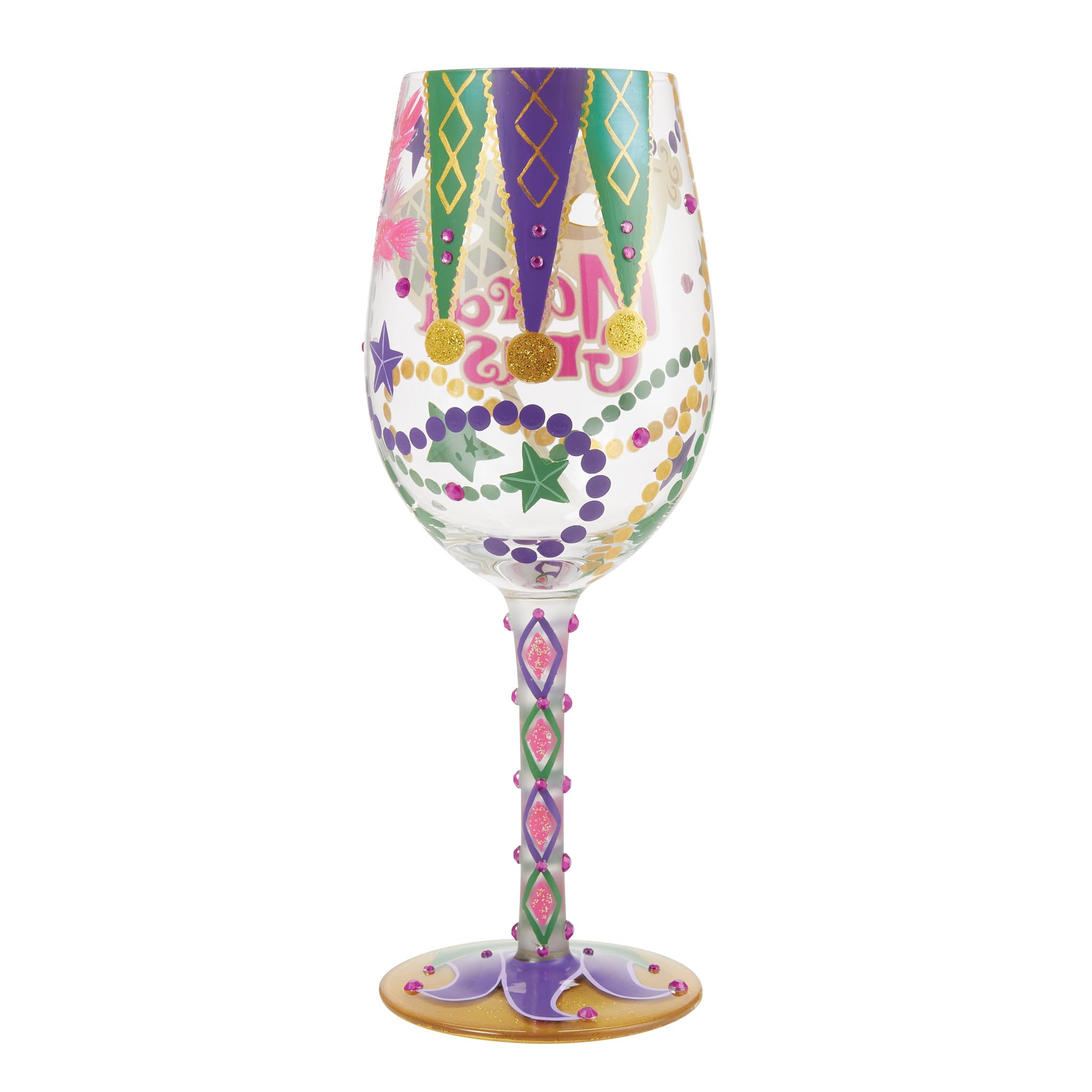 Enesco Designs by Lolita Mardi Gras Hand-Painted Artisan Wine Glass, 15 Ounce, Multicolor