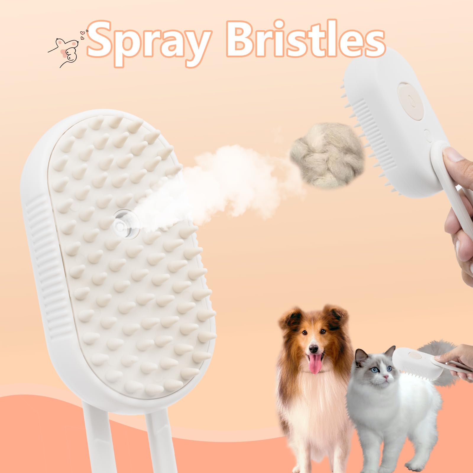 4 in 1 Cat Steam Brush for Shedding, 2025 Rechargeable Pet Steam Brush With 360 Rotating Arm, Massage, Cleaning, Shedding & Combing Multifunctional Hair Removal Comb for Cats Dogs (Beige)
