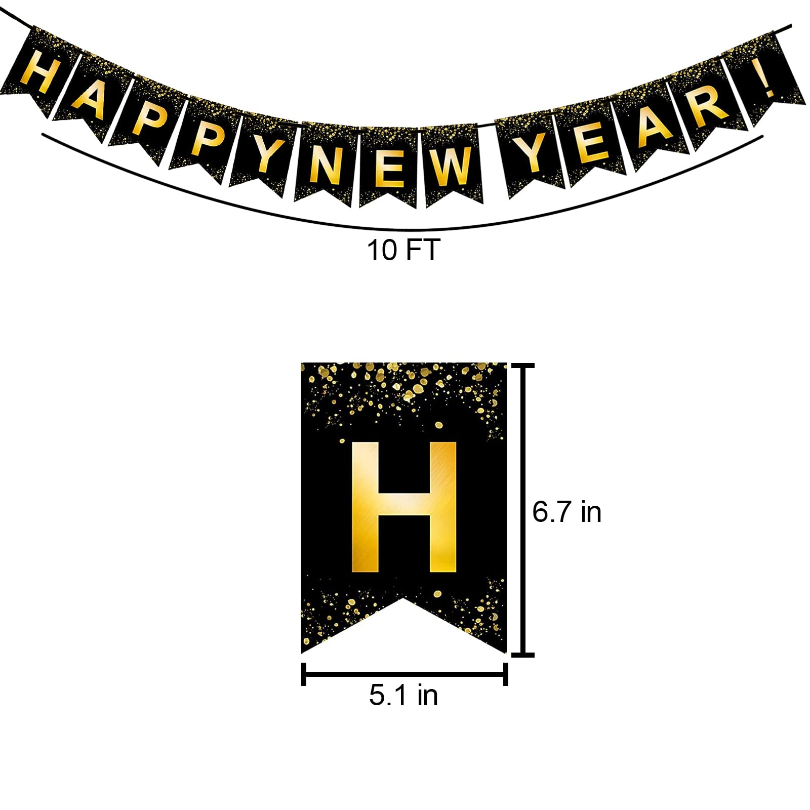 Fecedy Black Gold Happy New Year Banner for New year Party Decorations