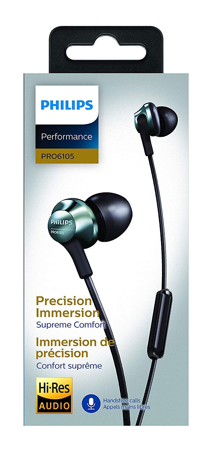 PHILIPS Pro Wired Earbud & In-Ear Headphones with Microphone, Ear Phones, In-Ear Headphones with Mic, Powerful Bass, Lightweight, Hi-Res Audio, 3.5mm Jack for Phones and Laptops Comfort