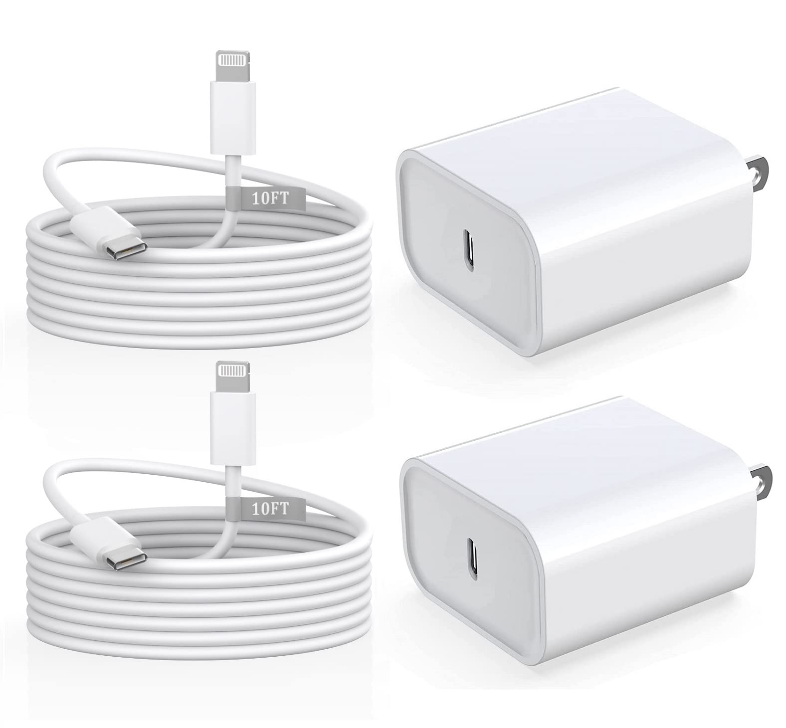 Matsusho iPhone Charger Fast Charging 10 FT, 2 Pack 20W USB C Wall Charger Block with 10FT Long Type C to Lightning Fast Charging Data Sync Cable Compatible for iPhone 14 13 12 11 Pro Max XS XR X iPad