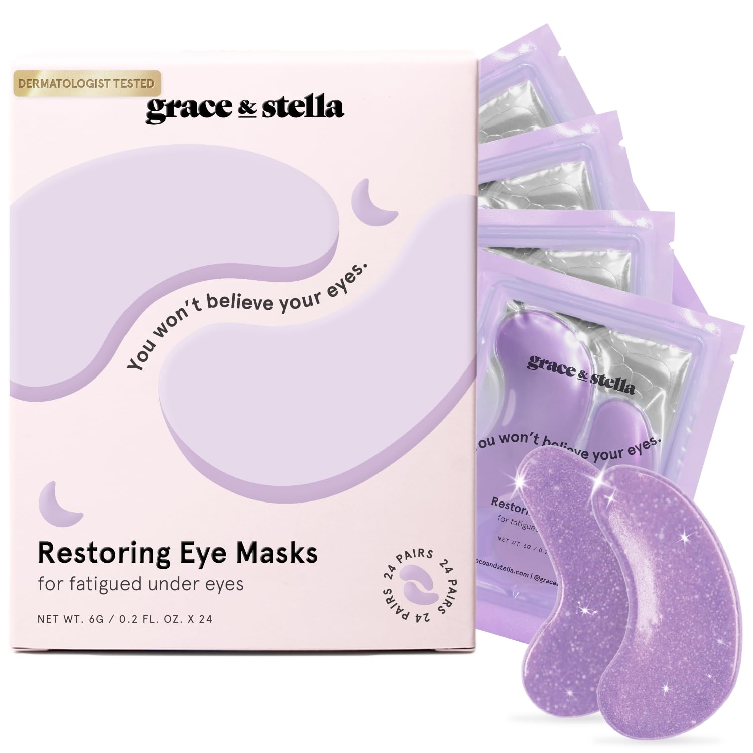 grace & stella Under Eye Patches for Puffy Eyes and Dark Circles (Retinol, 24 Pairs) Restoring Gel Under Eye Masks with Hyaluronic Acid - Vegan Cruelty-Free Skincare Birthday Gifts for Women