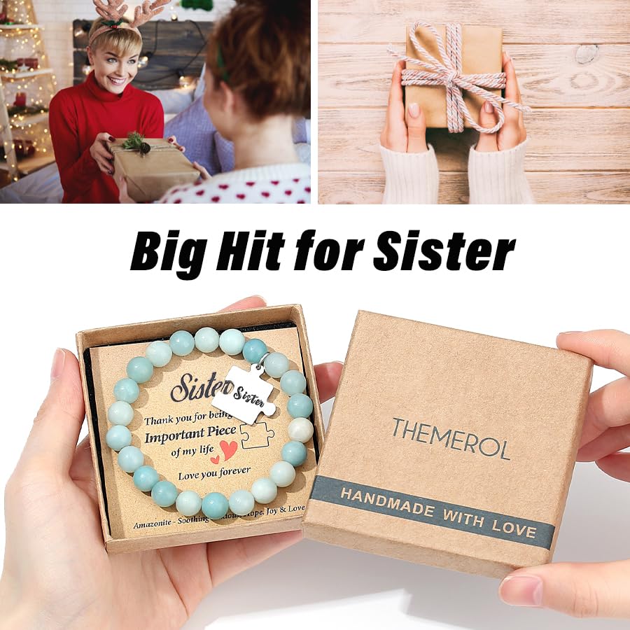 THEMEROL Sister Christmas Gifts for Sisters Gifts from Sister Birthday Gifts Ideas Stocking Stuffers Cool Big Sister Little Sister Gifts from Brother Best Sister Ever Bracelet Mothers Day Valentines